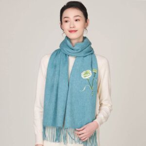 Handmade Suzhou Embroidery Wool Cashmere Scarf Shawl for Women 200x38cm