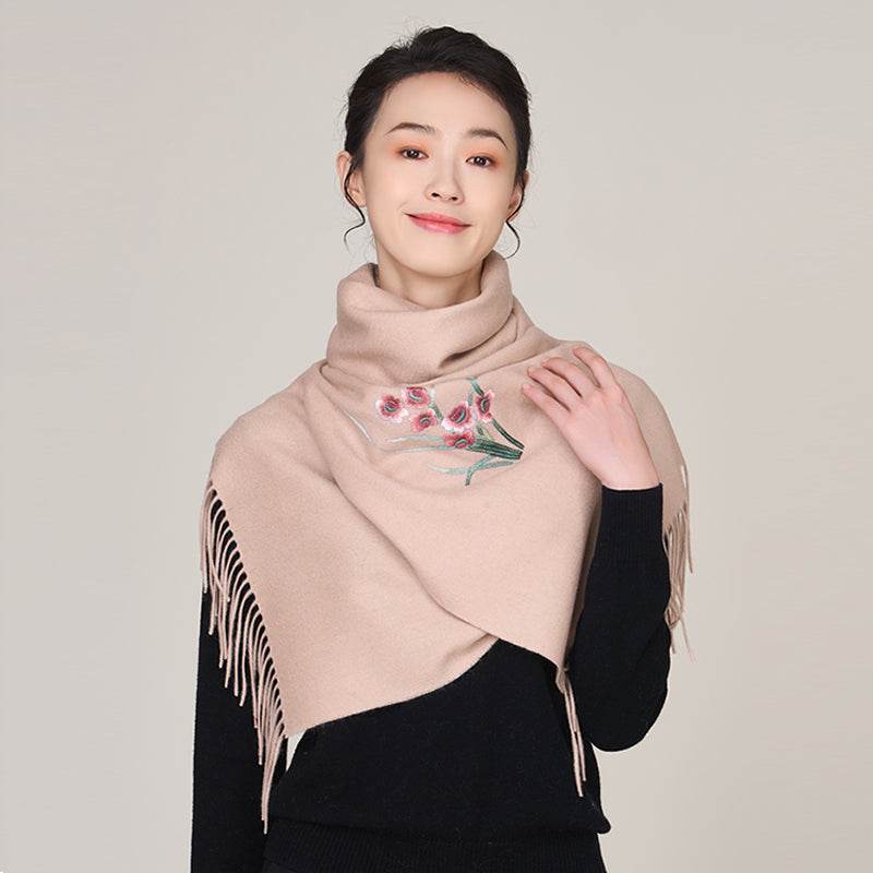 Handmade Suzhou Embroidery Wool Cashmere Scarf with Narcissus Flower 200x38cm - Image 23