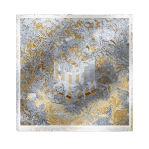 Mulberry Silk 14 Momme Square Scarf Vibrant Floral Gold 88x88 cm