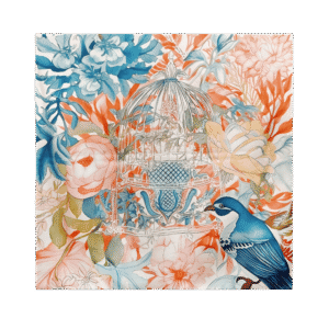 Mulberry Silk 14 Momme Square Scarf Floral and Avian 88x88 cm