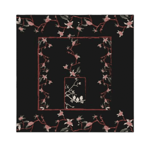 Luxurious Elegant Vintage Black Floral Silk Square Scarf 87 x 87 cm