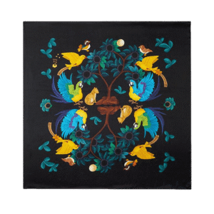 16 Momme Silk Luxury Square Silk Scarf Floral and Avian Design 87x87cm