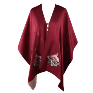 Embroidery Luxurious 16 Momme Silk Satin Red Shawl 185x45cm